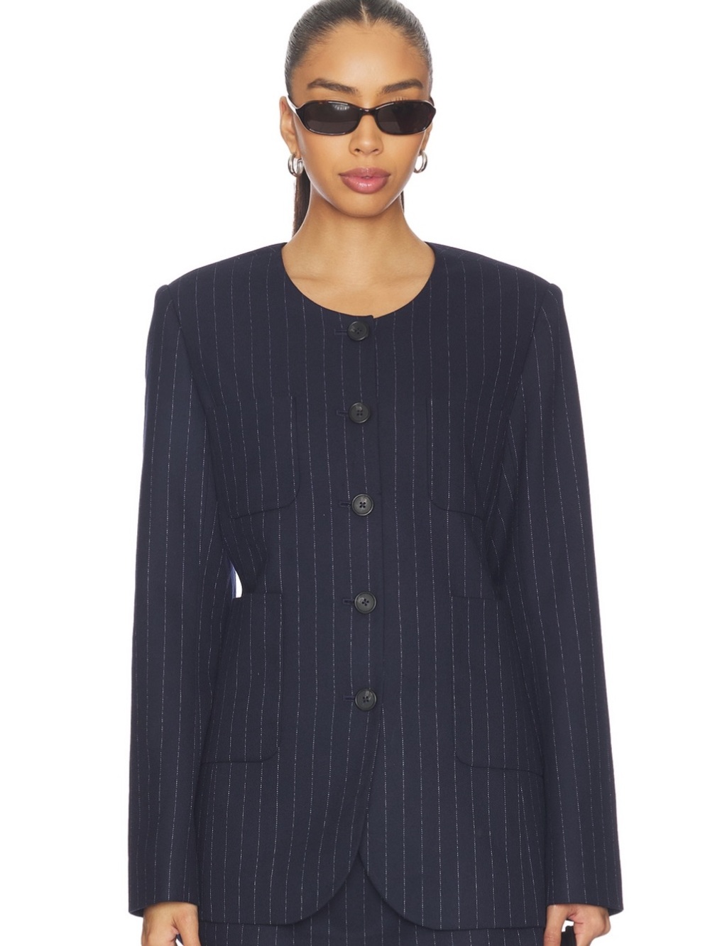 Favorite Daughter The Busy Woman Jacket in Navy Pinstripe